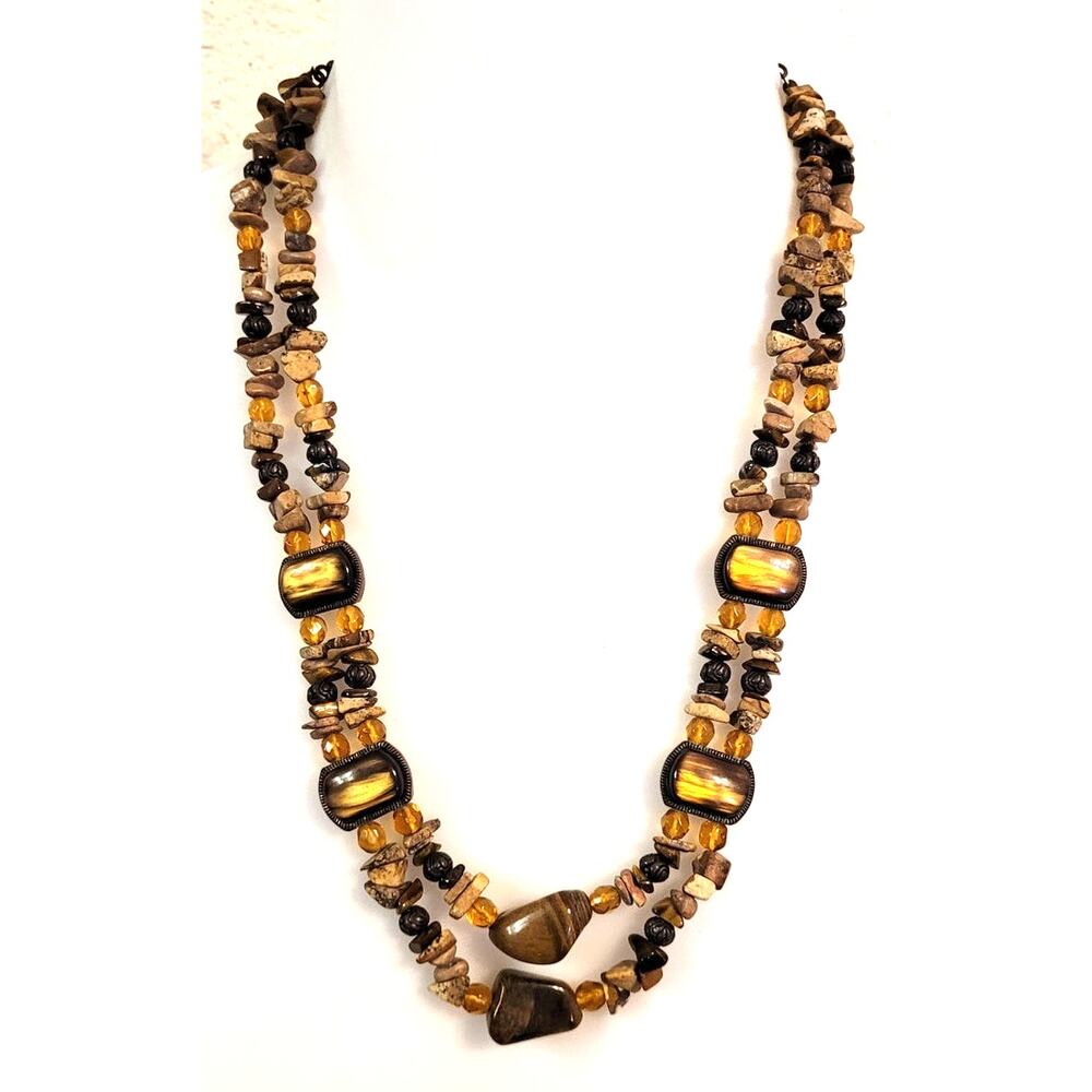 Vintage Signed Michael Morrison MX Tiger's Eye Cabochon & Gemstone Chip Necklace